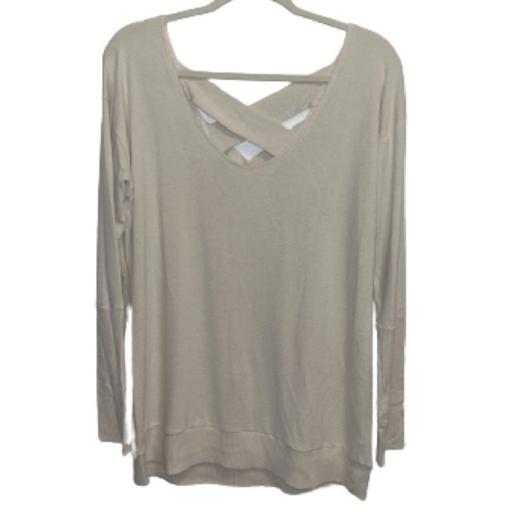 Chance or Fate cream deep v-neckline crisscross back lightweight sweater size L